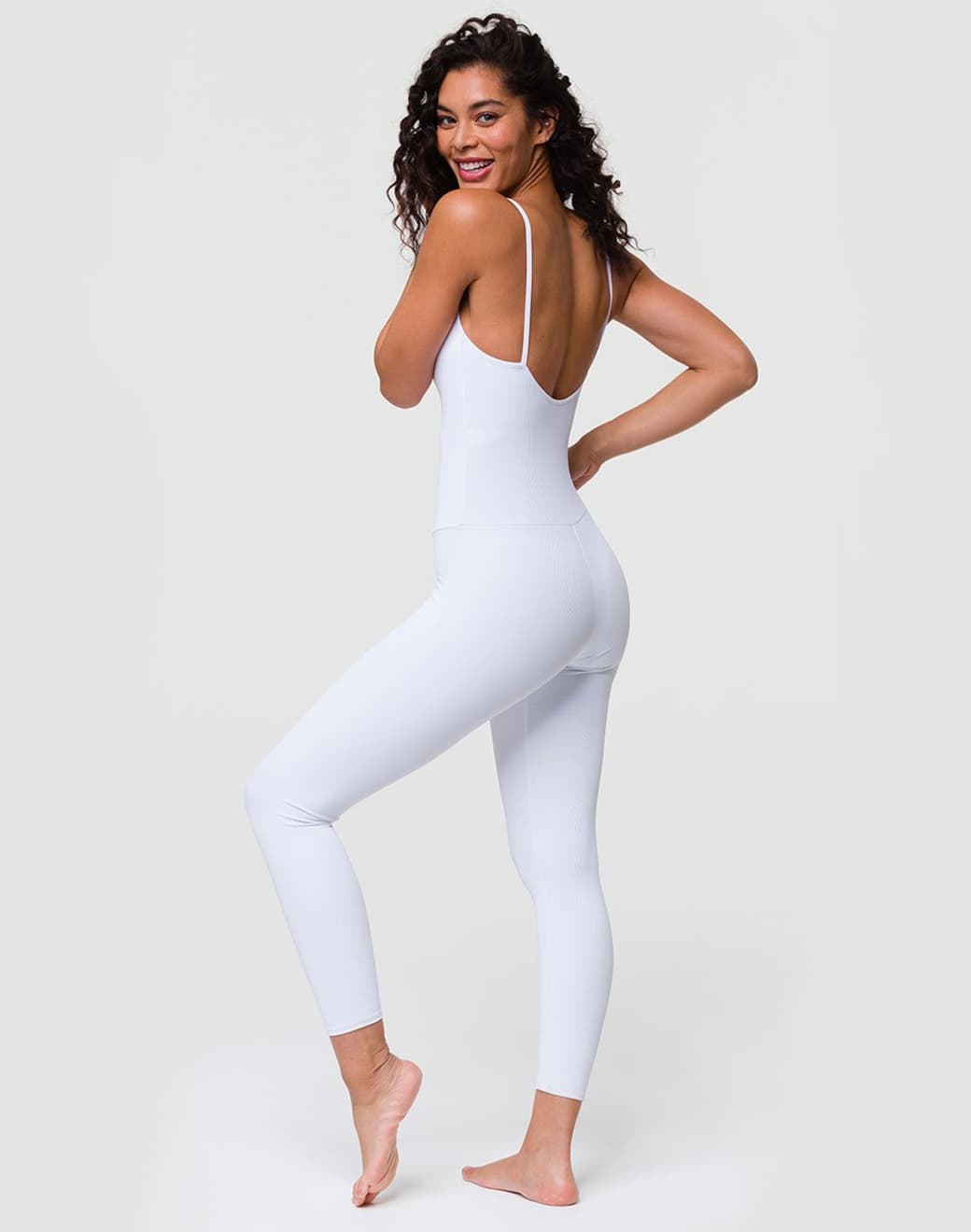 Long Rib Leotard White Rib Spor Tulum - Stilefit