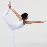 Long Rib Leotard White Rib Spor Tulum - Stilefit