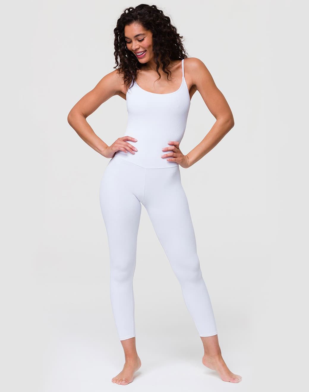 Long Rib Leotard White Rib Spor Tulum - Stilefit