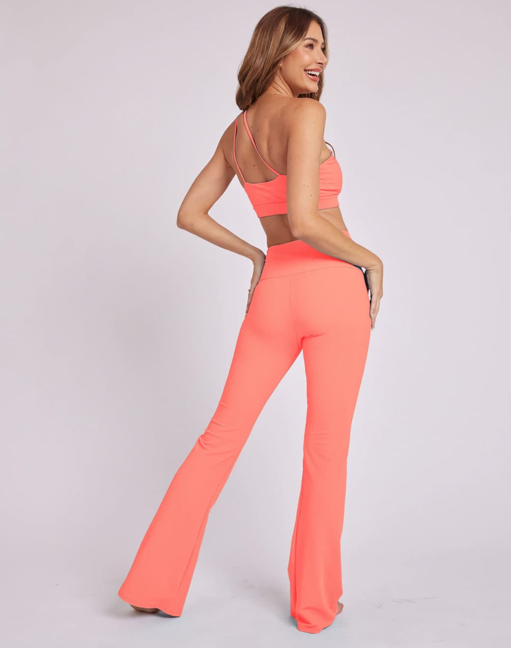 Rib Studio Flare Legging Pant Peach Punch Pantolon - Stilefit