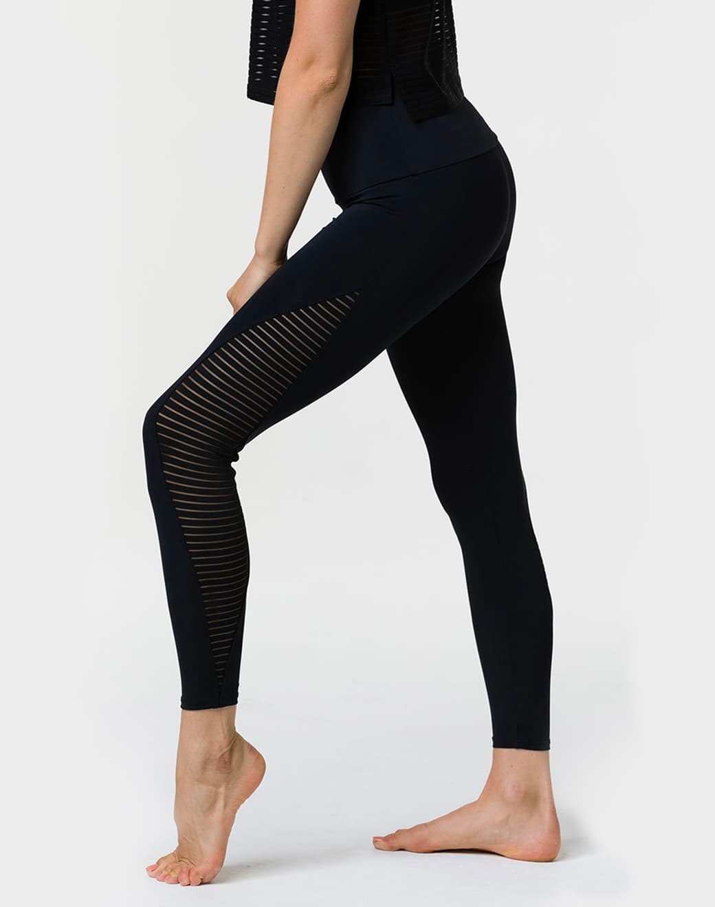 Shape Midi Legging Black Stripe Mesh Tayt - Stilefit