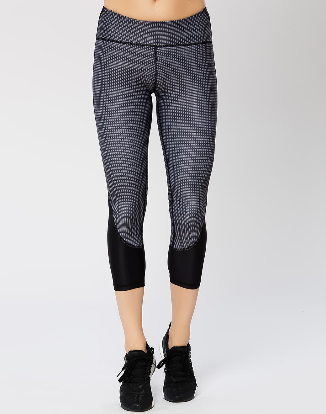 Taryn Crop Black Microgrid Spor Tayt - Stilefit